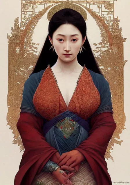 Image similar to asian sansa, intricate, elegant, highly detailed, digital painting, artstation, concept art, smooth, sharp focus, illustration, art by artgerm and greg rutkowski and alphonse mucha and william - adolphe bouguereau