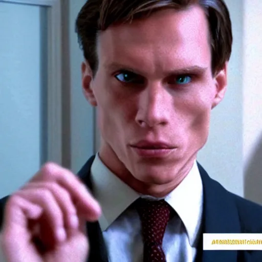 Image similar to Live Action Still of Jerma in American Psycho, real life, hyperrealistic, ultra realistic, realistic, highly detailed, epic, HD quality, 8k resolution, body and headshot, film still