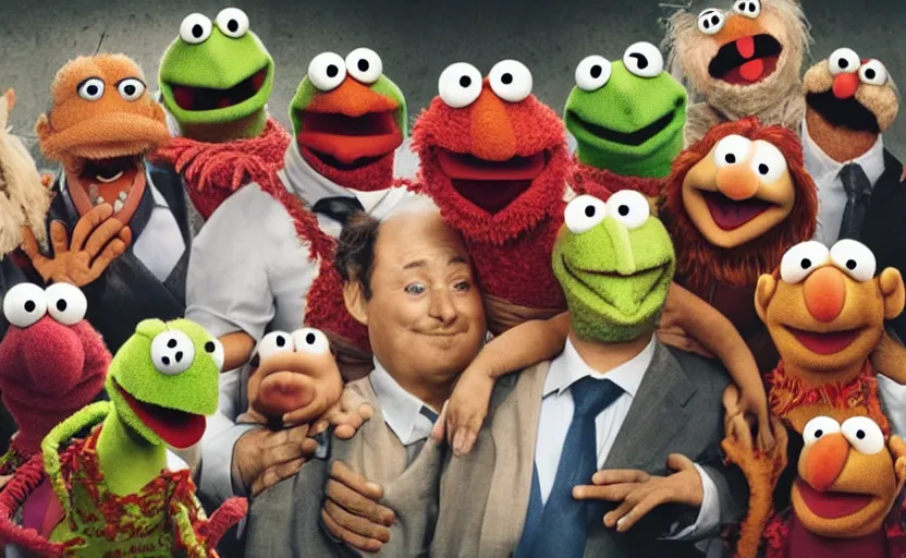 Image similar to human centipede but its muppets