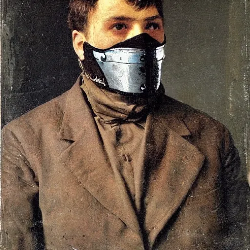 Image similar to portrait of a masked vigilante by alfred stevens