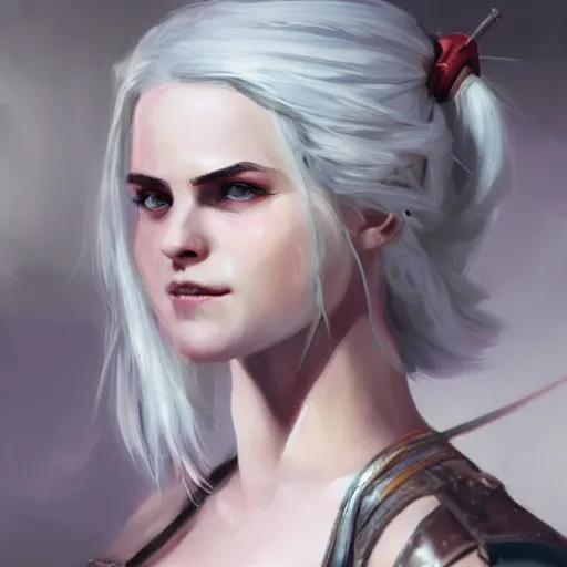 Prompt: ciri from witcher, sexy pose, paint by greg rutkowski