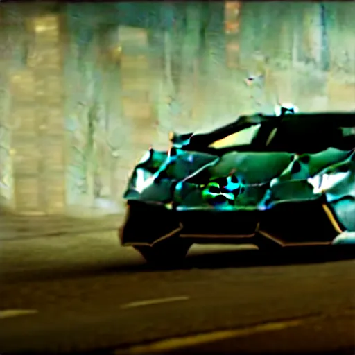 Image similar to A cinematic film still of a Lamborghini in the movie Blade Runner: 2049.