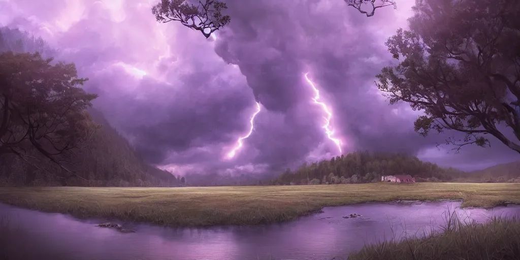 Image similar to A tornado in a beautiful scenic landscape, nature, trees, wide angle, super highly detailed, professional digital painting, artstation, concept art, smooth, sharp focus, no blur, no dof, extreme illustration, Unreal Engine 5, Photorealism, HD quality, 8k resolution, cinema 4d, 3D, beautiful, cinematic, art by artgerm and greg rutkowski and alphonse mucha and loish and WLOP