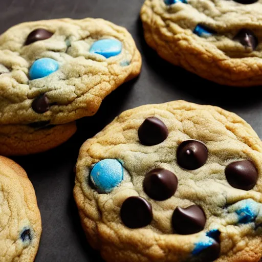 Prompt: blue chocolate chip cookie