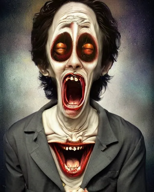 Image similar to halloween scream theme surrealist art in the styles of igor morski, jim warren, and a tim burton film, intricate, hyperrealistic, accurate facial details, profile picture with chromakey!!!!! background, milk - bath effect, volumetric lighting