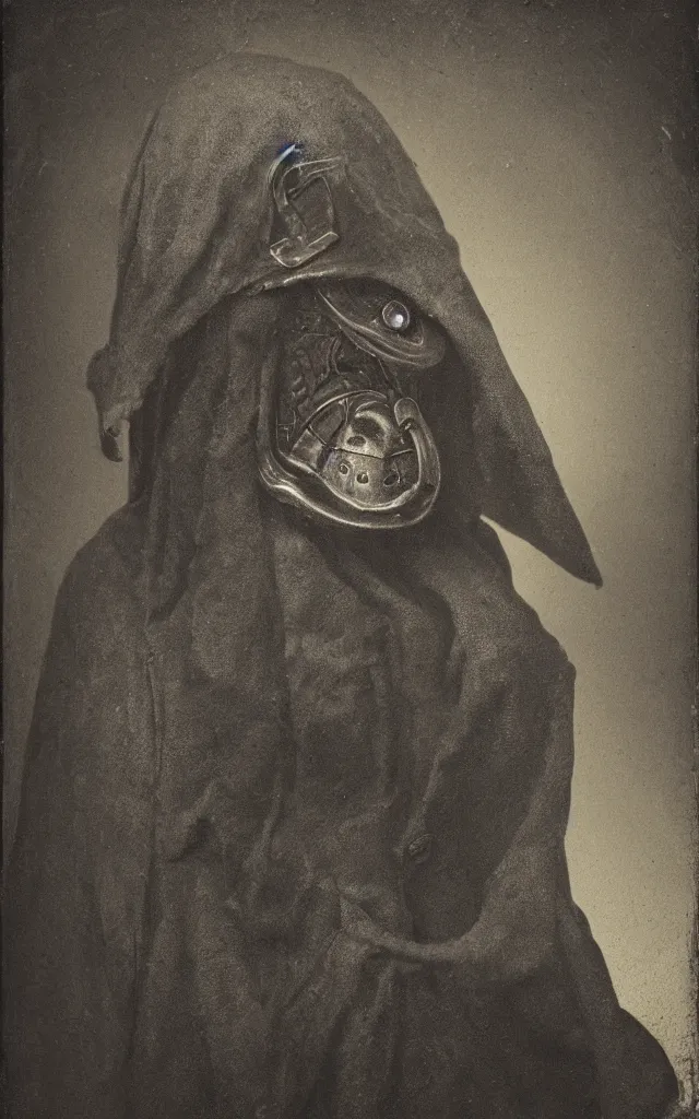 Image similar to portrait of an undead mutant plague doctor, daguerreotype, studio lighting, hyperrealistic, ultra detailed