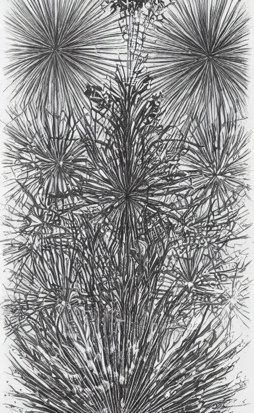 Image similar to scanned flowers as fireworks illustration of Kunstformen der Natur (Art forms in Nature) by Ernst Haeckel 1899