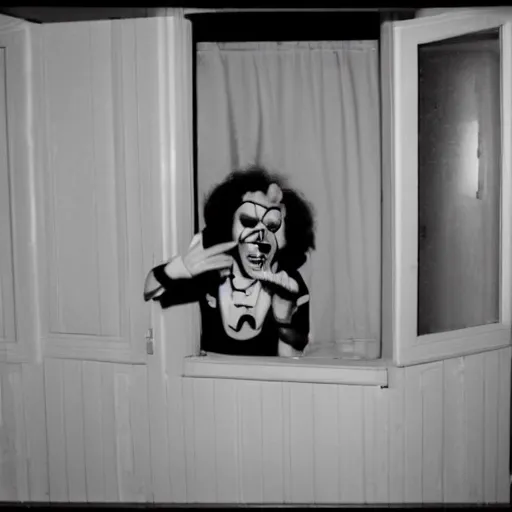 Image similar to creppy 2 0 0 1 photo of ronald mcdonald screaming in a dark room