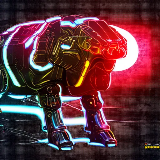 Prompt: a cybertronic bison, leds, high detail, sharp, studio, digital art