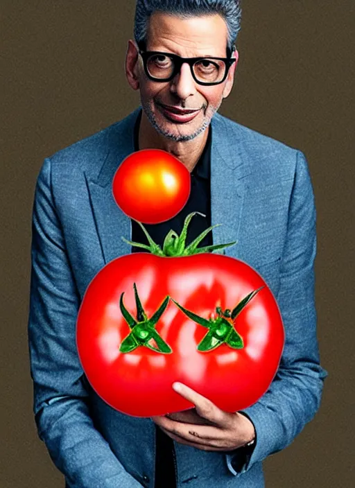 Image similar to jeff goldblum in a tomato