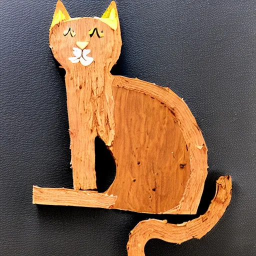 Prompt: cat made of bark
