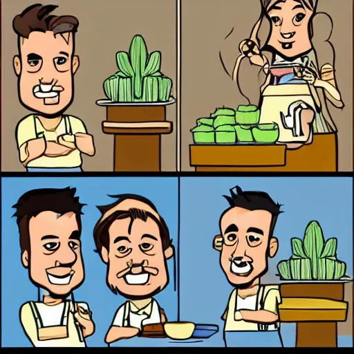 Image similar to cartoon fun drawing of australian cannabis baristas