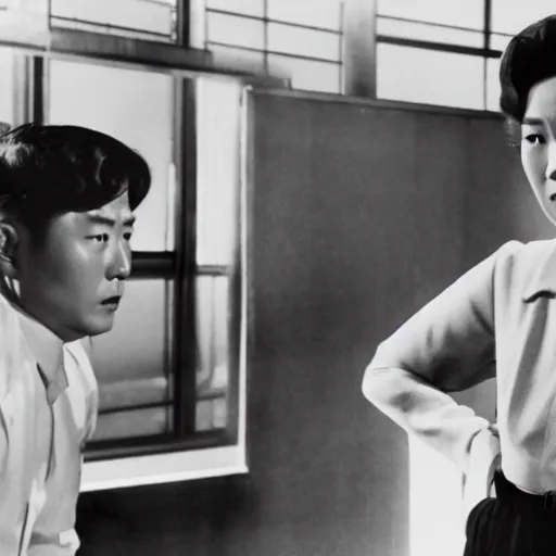 Image similar to 1950s Korean thriller film noir, Shin Sang-ok, 35mm film, Cooke Varotal 20-100 T3.1