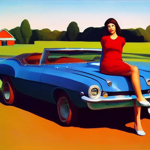 Image similar to Close-up portrait in car, dated a woman that lived on Cooterneck Road, She had a Catfish Camero and was cooler than me, by Edward Hopper, Bo Bartlett, and Cynthia Sheppard, Artstation