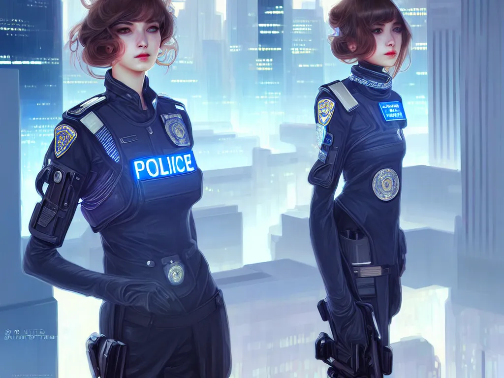 Image similar to portrait futuristic police uniform girl, at future neon light united state america rooftop, ssci - fi and fantasy, intricate and very very beautiful and elegant, highly detailed, digital painting, artstation, concept art, smooth and sharp focus, illustration, art by tan zi and ayanamikodon and alphonse mucha and wlop
