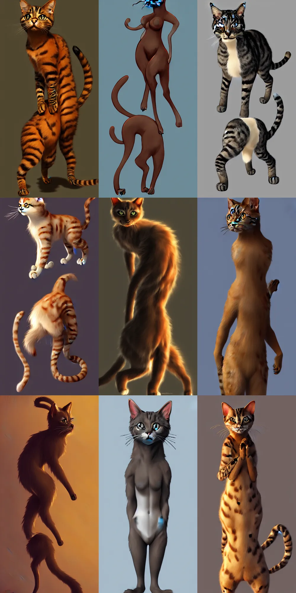 Prompt: An anthro cat, full body shot, light background, digital art, Artstation