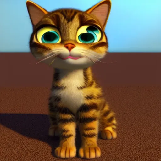 Image similar to pixar movie, brown tabby cat, 3 d, pixar _ tabby _ cat