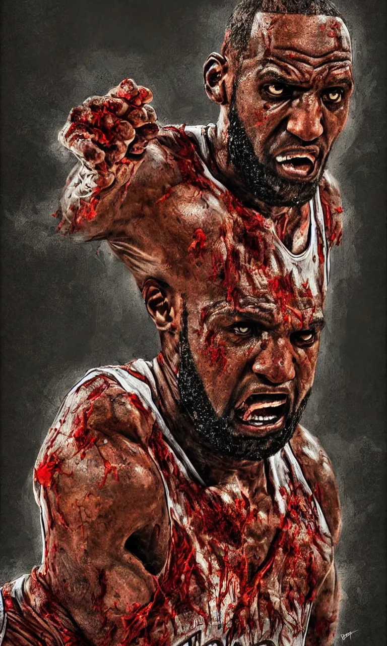 Prompt: a detailed digital art portait of angry zombie lebron james as kratos portrait, art by norman rockwell