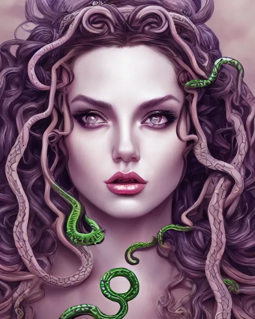 Angelina Joline As Medusa Snakes In Hair Portrait Stable Diffusion