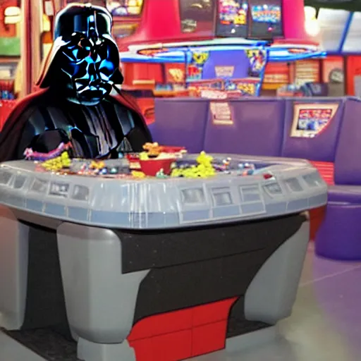 Prompt: darth Vader at chuck-e cheese