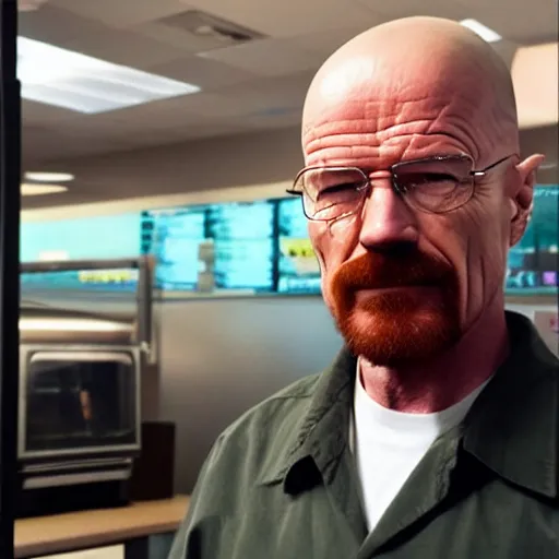 Image similar to Walter white working at a McDonalds