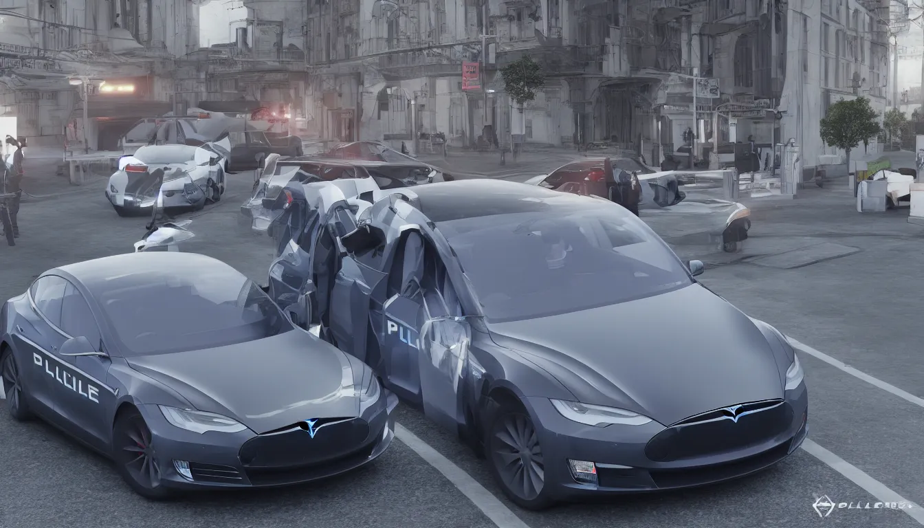 Image similar to Police Tesla, photorealistic, cinematic