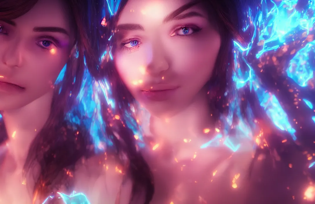 Image similar to beautiful magic girl ( accurate face details ) at an astral world club, ultra hd render, artstation, digital art, cinematic lighting, immensely detailed, dramatic lighting, octane 3 d render