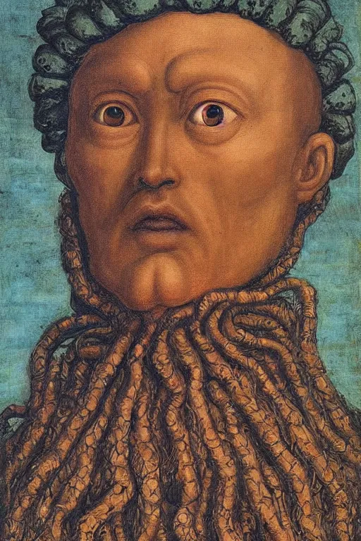 Image similar to beautiful face portrait of nyarlathotep, oil painting by nicholas hilliard, raphael, sofonisba anguissola