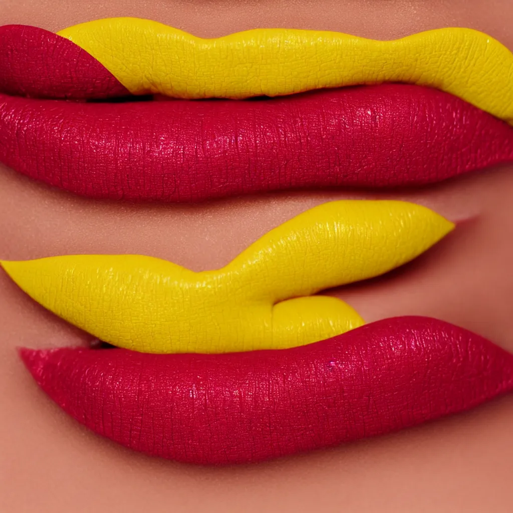 Image similar to close - up of lipstick on yellow background, 8 k, high detail, photorealistic, proper shading