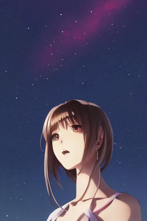 Prompt: a girl looking up at the night sky in awe, full body shot, fine - face, realistic shaded perfect body, fine details. night setting. very anime style. realistic shaded lighting poster by ilya kuvshinov katsuhiro, magali villeneuve, artgerm, jeremy lipkin and michael garmash, rob rey and kentaro miura style, trending on art station
