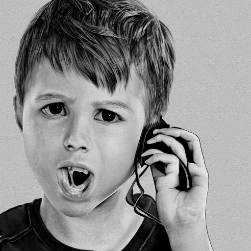 Image similar to a detailed portrait of a boy speaking on the phone, art illustration, incredibly highly detailed and realistic, 8 k, sharp focus