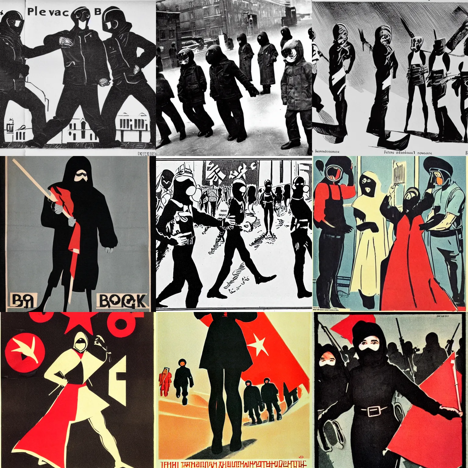 Prompt: soviet propaganda encouraging dressing in black bloc