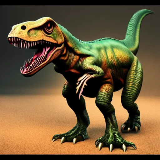 Prompt: a t-rex as an ophidian alien, photorealistic, octane render, !!!coherent like Dall-E 2!!!, award-winning