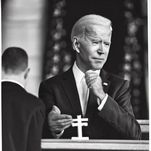 Prompt: joe biden as a priest in the church of satan,