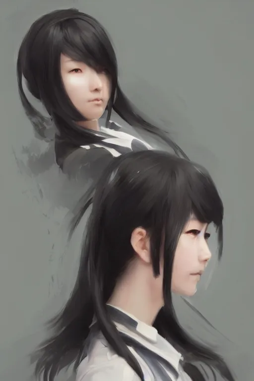 Image similar to a perfect, amazing, beautiful CG digital concept art of a Japanese schoolgirl with silky black bob hair. By Ruan Jia and Fenghua Zhong, trending on ArtStation