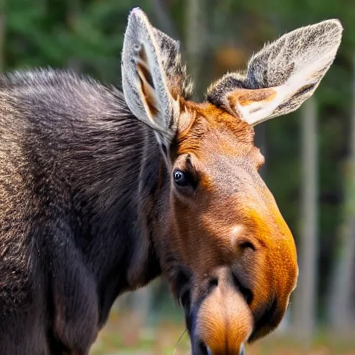 Image similar to close - up photo of a moose sniffing the camera