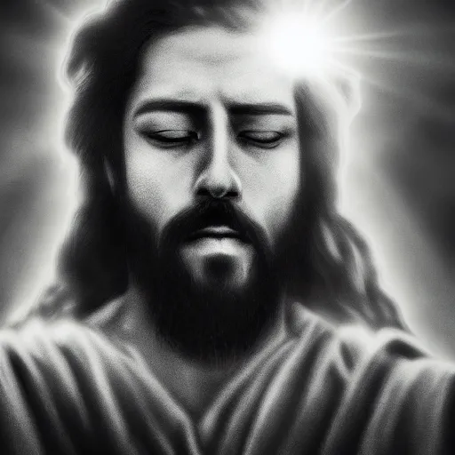 Prompt: Jesus portrait in beautiful dark landscape in the style of Dao Trong Le , intricate, epic lighting, cinematic composition, hyper realistic, 8k resolution,