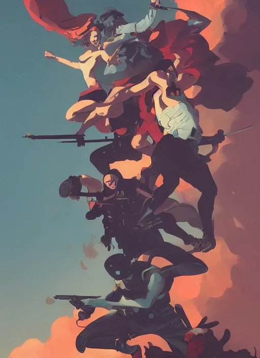 Prompt: full out war, 1 8 th century, in the style of artgerm, gerald brom, atey ghailan and mike mignola, vibrant colors and hard shadows and strong rim light, plain background, comic cover art, trending on artstation