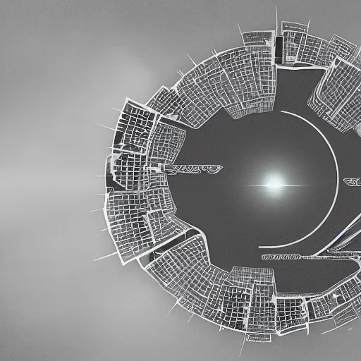 Prompt: a beautiful highly detailed rendering of a solar eclipse city