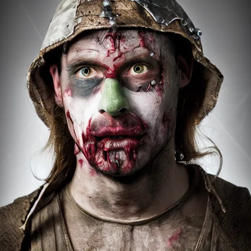 Image similar to head and shoulders photo portrait of a male medieval villager zombie, d & d