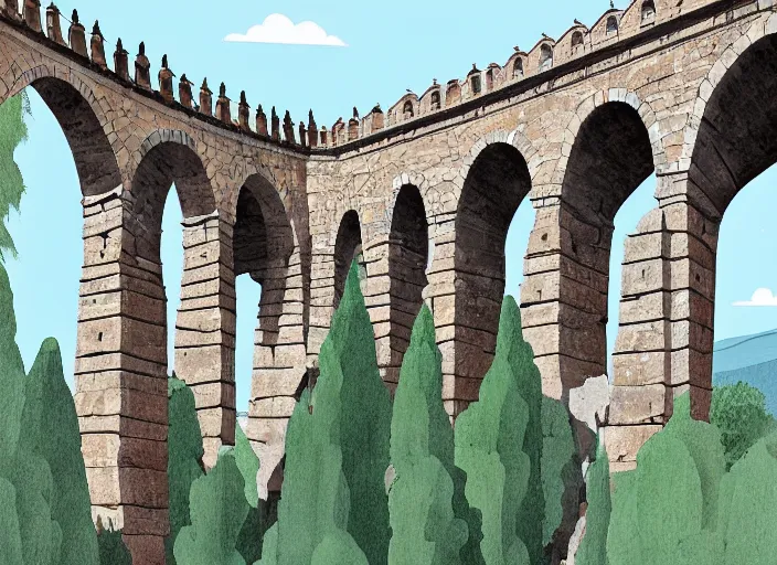 Prompt: an illustration of segovia aqueduct, trending on artstation