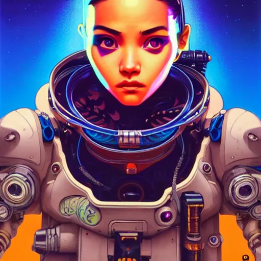 Image similar to high quality high detail portrait of a diesel punk overwatch character in an alien world, tristan eaton, victo ngai, artgerm, rhads, ross draws, hyperrealism, intricate detailed, alphonse mucha, 8 k, sci - fi, pastel colors, artstation,