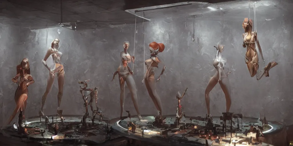 Prompt: 3d printed Women hanging at the night club diorama, Greg Rutkowski, Frank Frazetta, trending on Artstation, 8K, ultra wide angle, establishing shot, pincushion lens effect, zenith view