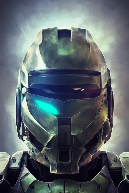 Image similar to robot ninja mask helmet halo master chief radiating a glowing aura global illumination ray tracing hdr fanart arstation by ian pesty and katarzyna da „ bek - chmiel