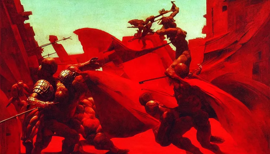 Image similar to only with red, a lightly armored gladiator in a crowded roman amphitheatre, crowd cheering, in the style of beksinski and edward hopper and rodcenko and yue minjun and rolf armstrong, intricate and epic composition, red by caravaggio, highly detailed, masterpiece, red light, artstation