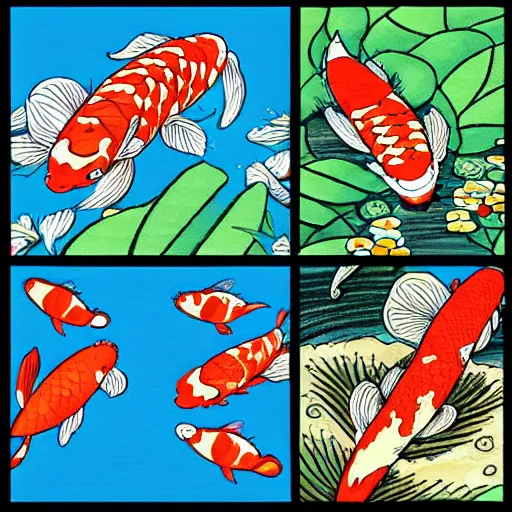 Prompt: koi fish manga ghibli style