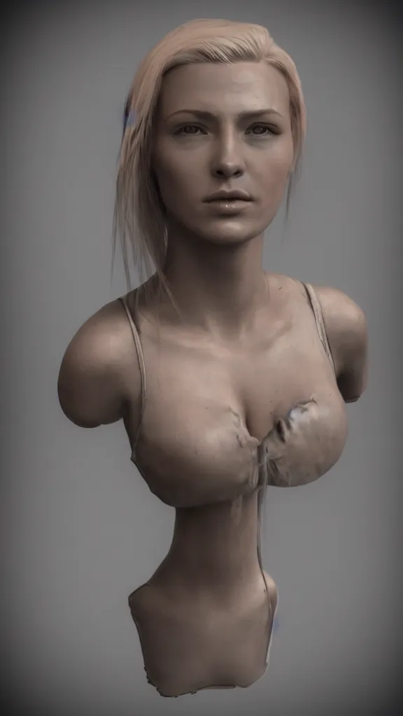 Image similar to beautiful girl bust with pony hair,cyberpunk,realistic,cinematic,3d,night lighting