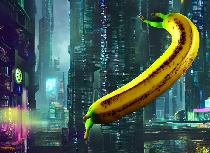 Prompt: Cyberpunk Banana. Highly detailed. 8k. Fantasy horror.