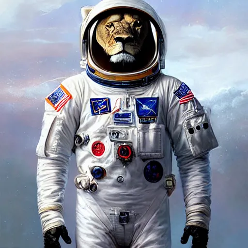 Prompt: a lion wearing an astronaut suit,digital art,ultra realistic,ultra detailed,art by greg rutkowski,hyperdetailed,detailed face,photorealiatic,professional lighting