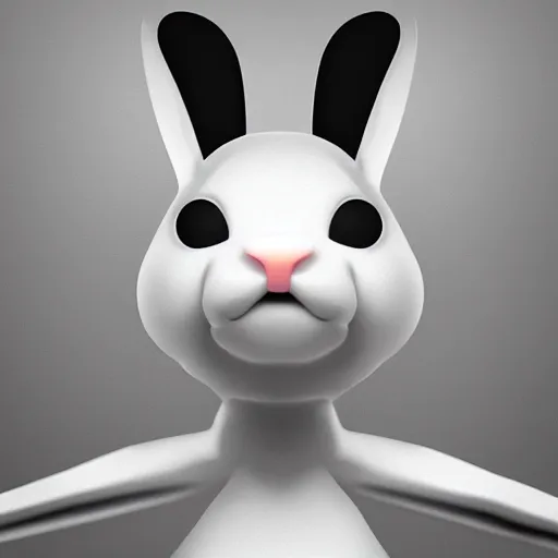 Image similar to “white bunny with black spots on face, staring at you in heaven, fog, volumetric lighting, golden hour, sharp focus, ultra detailed, trending on artstation,”